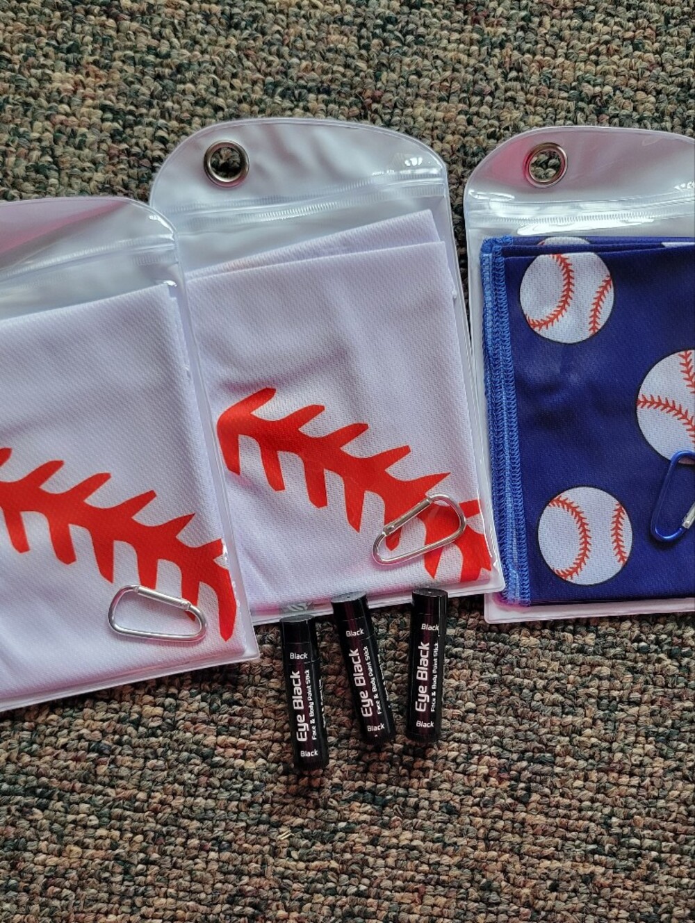 Set Of 3 -baseball Themed Cooling Rags And Eye Black